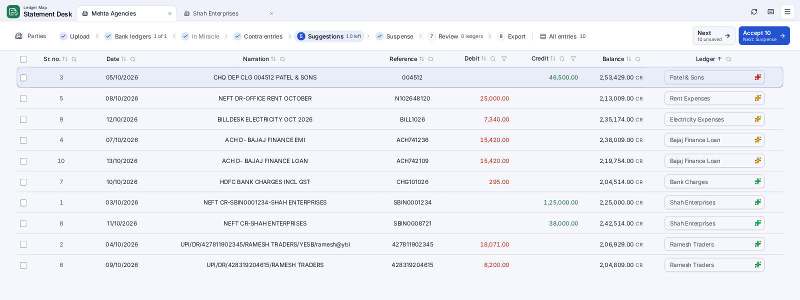 A close-up of the app's actual ledger search fields and their red, amber and green suggestion marks.